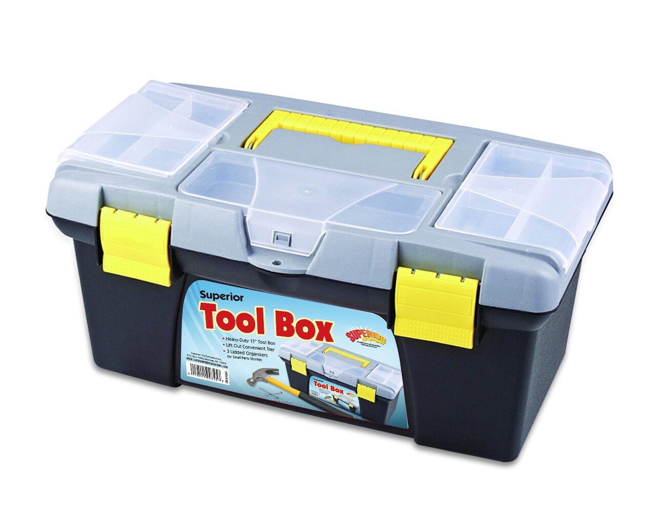 Heavy-Duty Tool Box with Lift-Out Tray, 3 Lidded Organizers, and Versatile Design - Durable Plastic Construction for Superior Protection and Storage of Tools, Crafts, and More